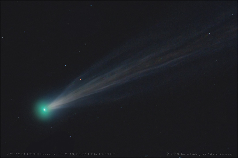Comet C/2012 S1 (ISON) on 15 November, 2013 between 09:36 UT and 10:09 UT. Copyright 2013 Jerry Lodriguss